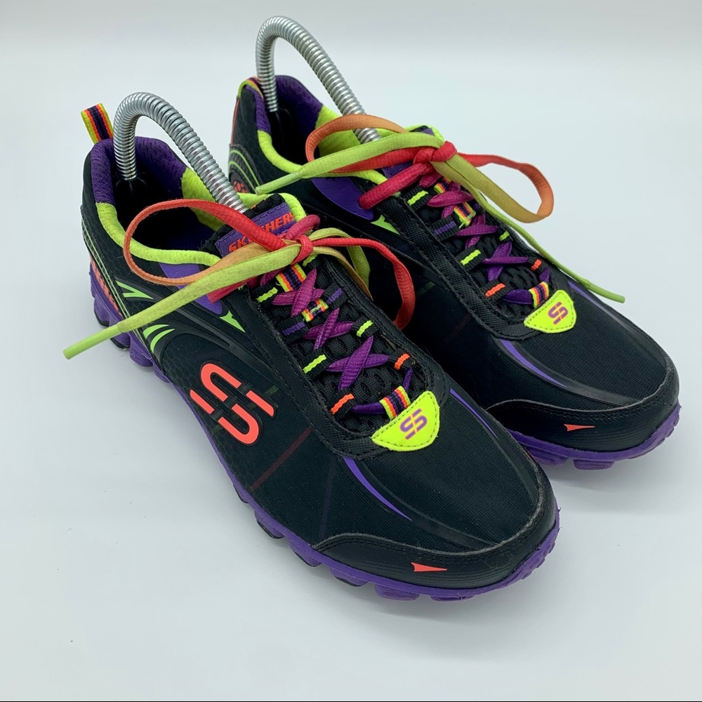 Sketchers Flex Running Sneakers Black Neon